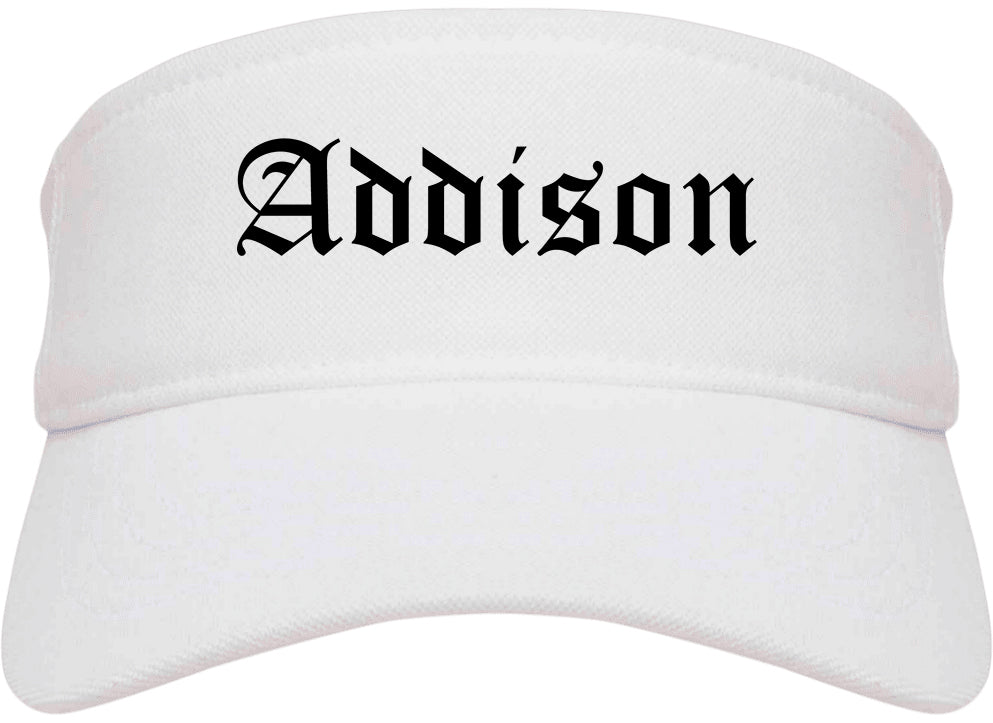 Addison Illinois IL Old English Mens Visor Cap Hat White