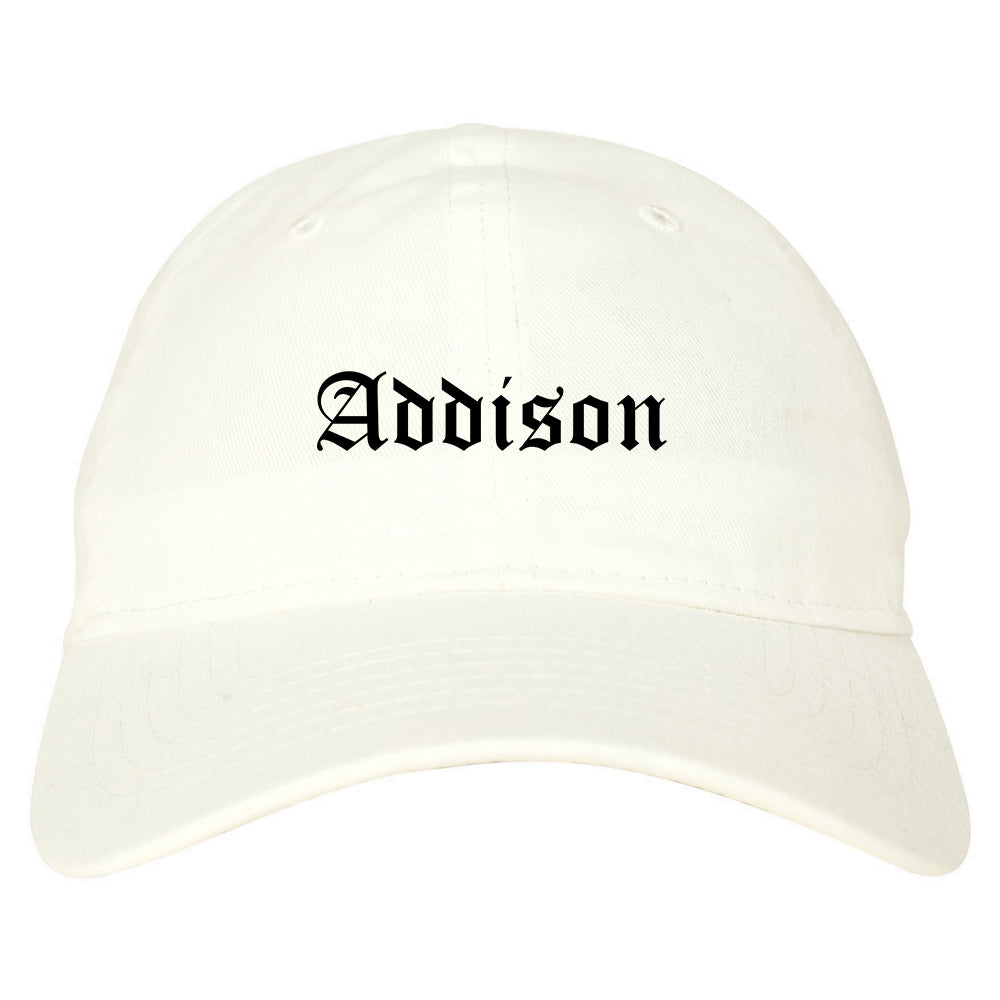 Addison Texas TX Old English Mens Dad Hat Baseball Cap White