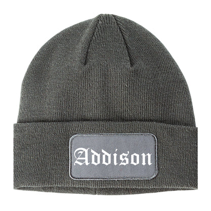 Addison Texas TX Old English Mens Knit Beanie Hat Cap Grey