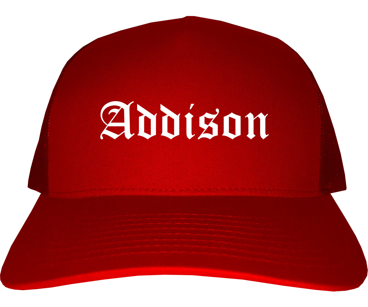 Addison Texas TX Old English Mens Trucker Hat Cap Red