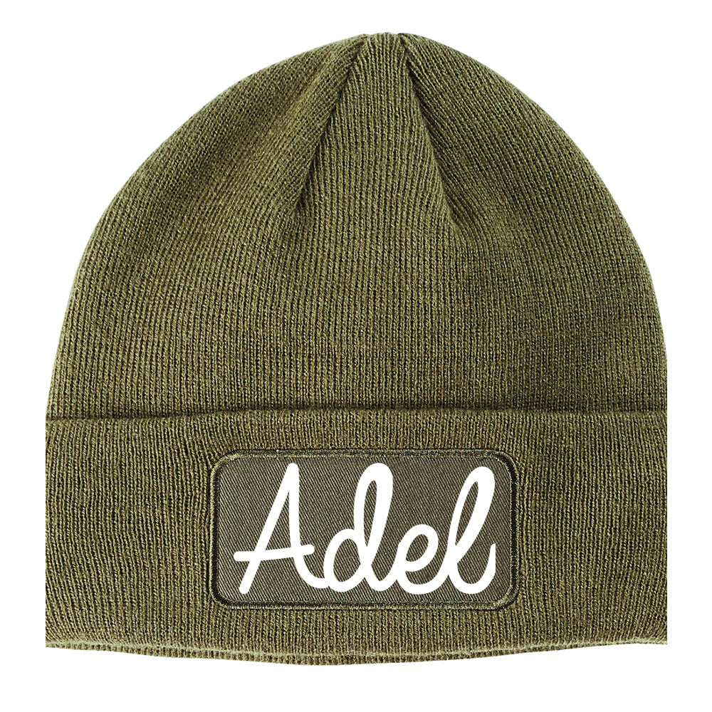 Adel Georgia GA Script Mens Knit Beanie Hat Cap Olive Green