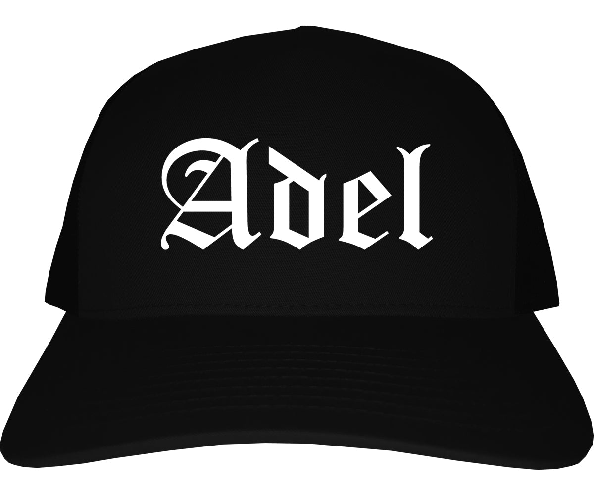 Adel Iowa IA Old English Mens Trucker Hat Cap Black