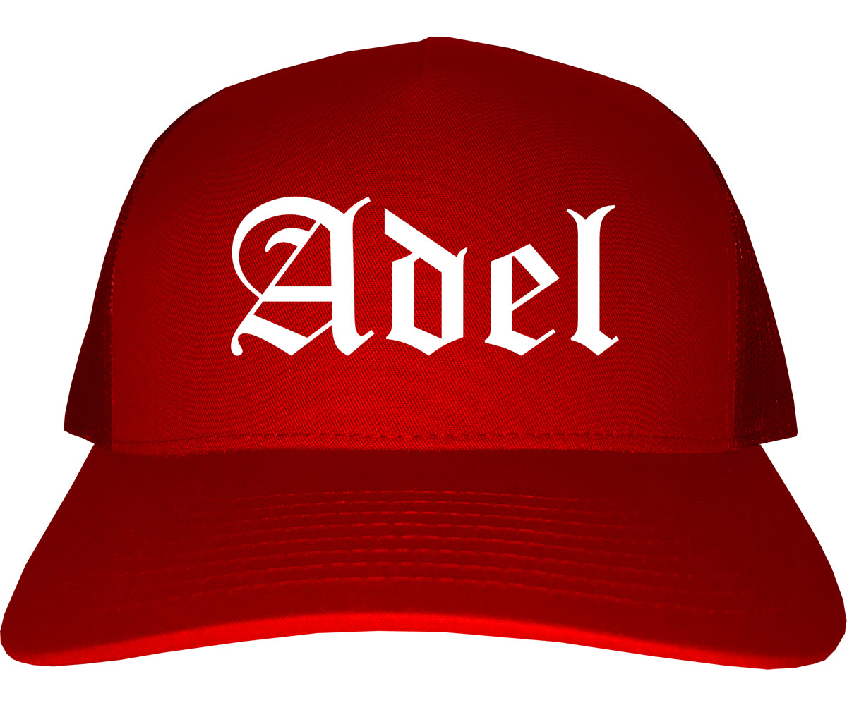 Adel Iowa IA Old English Mens Trucker Hat Cap Red