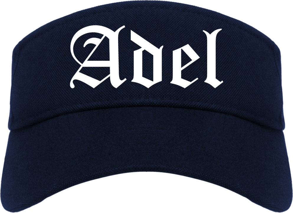 Adel Iowa IA Old English Mens Visor Cap Hat Navy Blue
