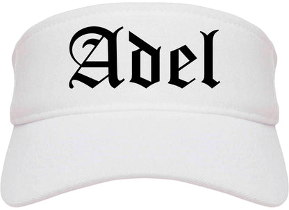 Adel Iowa IA Old English Mens Visor Cap Hat White
