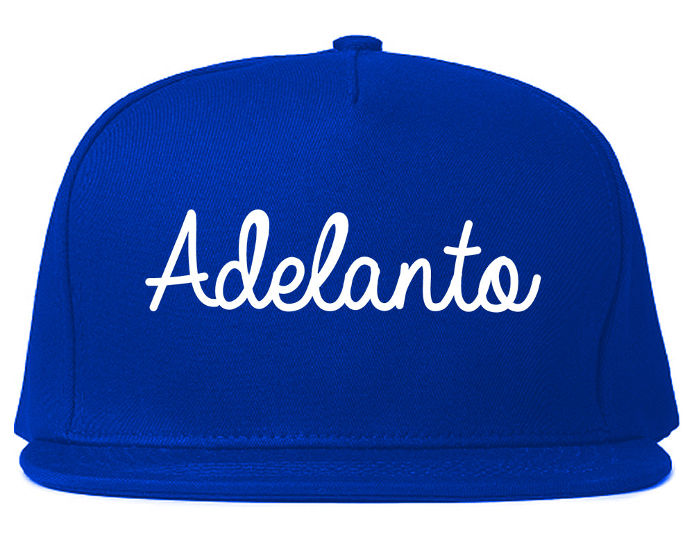 Adelanto California CA Script Mens Snapback Hat Royal Blue