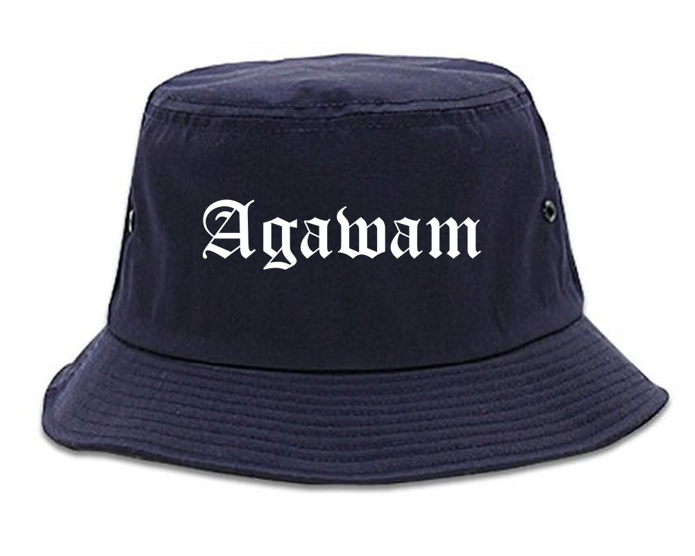 Agawam Massachusetts MA Old English Mens Bucket Hat Navy Blue