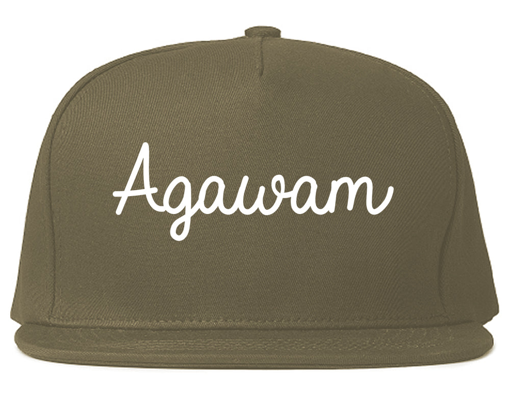 Agawam Massachusetts MA Script Mens Snapback Hat Grey