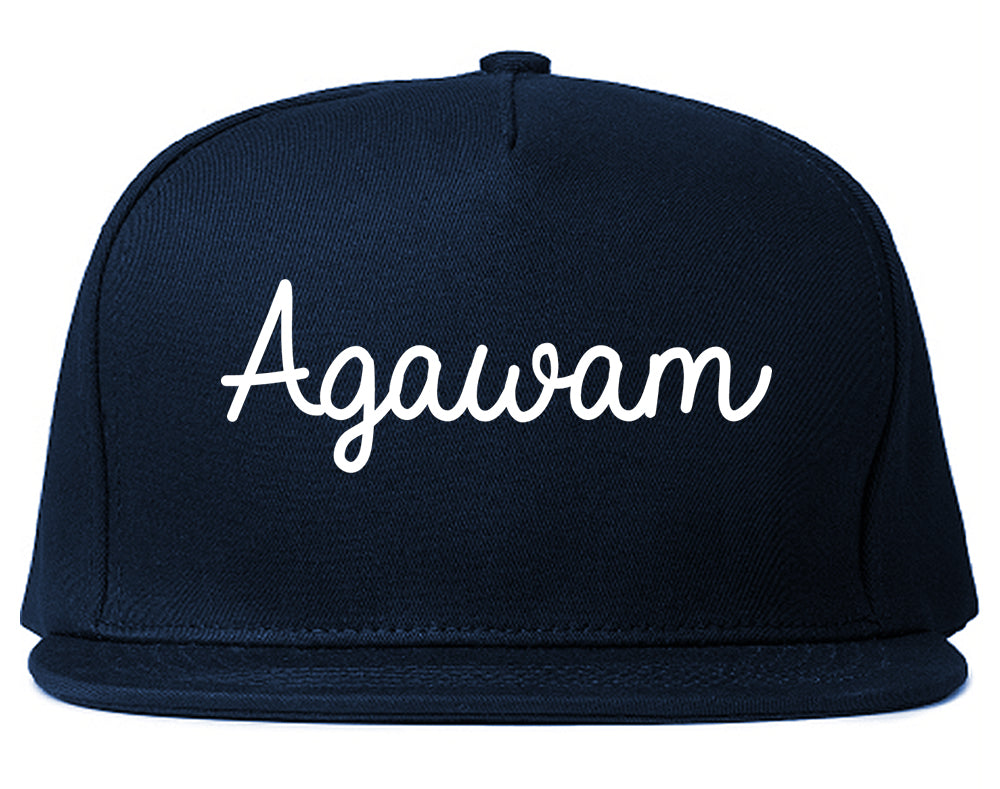 Agawam Massachusetts MA Script Mens Snapback Hat Navy Blue