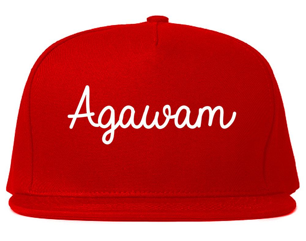 Agawam Massachusetts MA Script Mens Snapback Hat Red