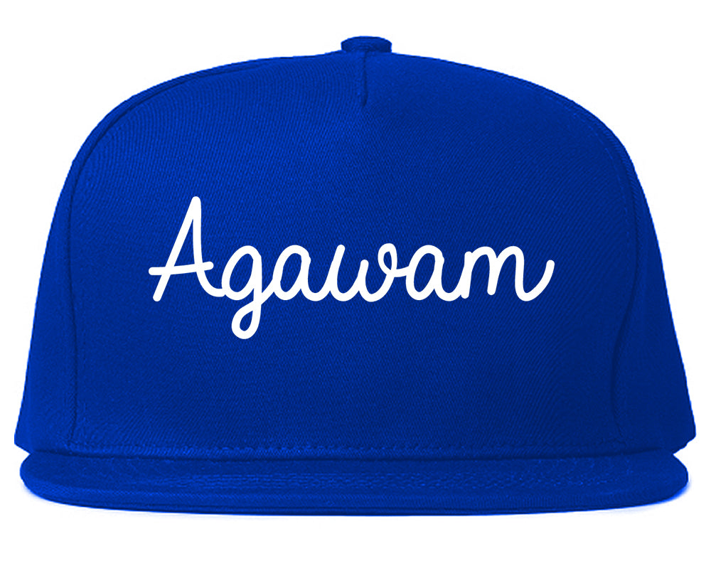 Agawam Massachusetts MA Script Mens Snapback Hat Royal Blue