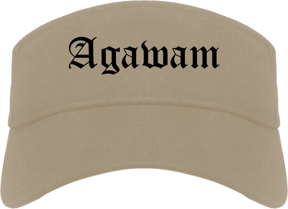 Agawam Massachusetts MA Old English Mens Visor Cap Hat Khaki