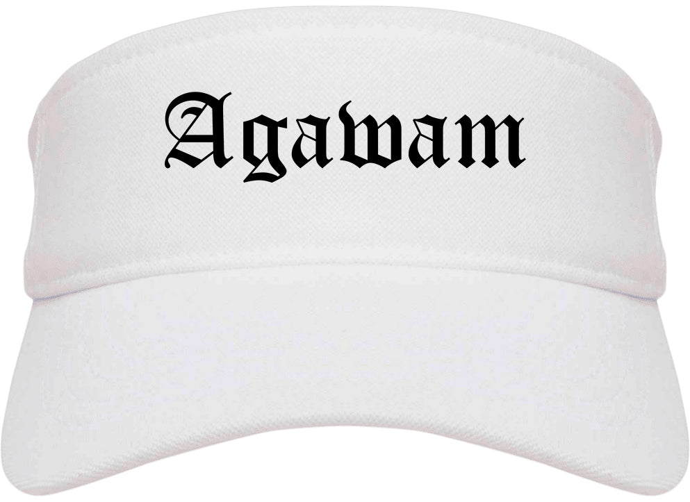 Agawam Massachusetts MA Old English Mens Visor Cap Hat White