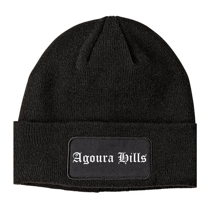 Agoura Hills California CA Old English Mens Knit Beanie Hat Cap Black