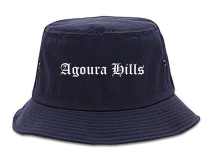 Agoura Hills California CA Old English Mens Bucket Hat Navy Blue