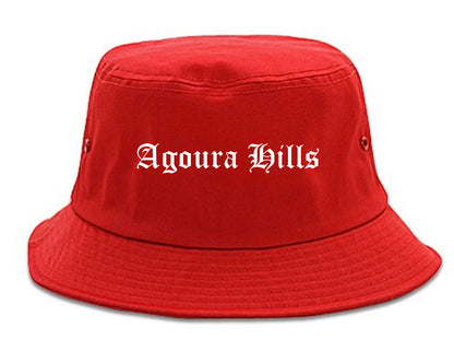 Agoura Hills California CA Old English Mens Bucket Hat Red