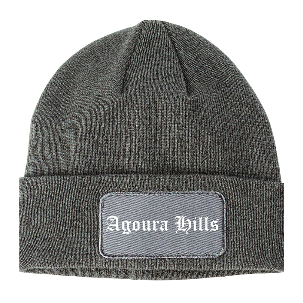 Agoura Hills California CA Old English Mens Knit Beanie Hat Cap Grey