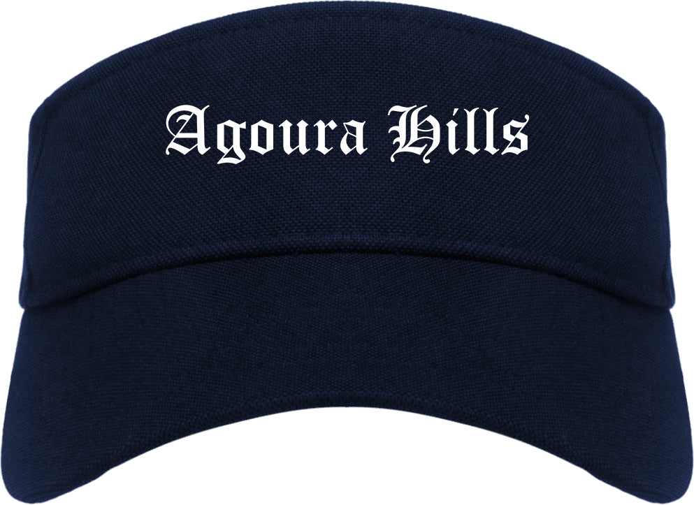 Agoura Hills California CA Old English Mens Visor Cap Hat Navy Blue