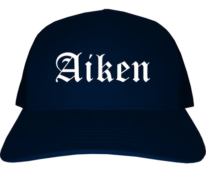 Aiken South Carolina SC Old English Mens Trucker Hat Cap Navy Blue