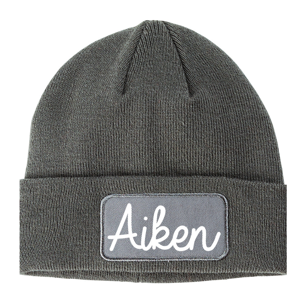 Aiken South Carolina SC Script Mens Knit Beanie Hat Cap Grey