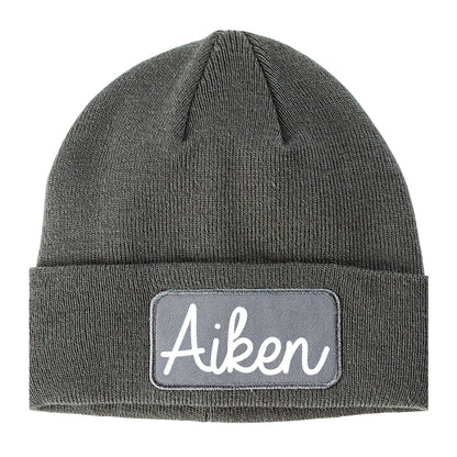 Aiken South Carolina SC Script Mens Knit Beanie Hat Cap Grey