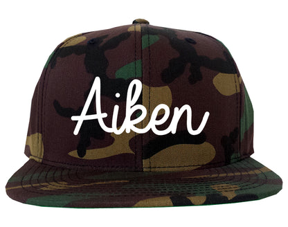 Aiken South Carolina SC Script Mens Snapback Hat Army Camo