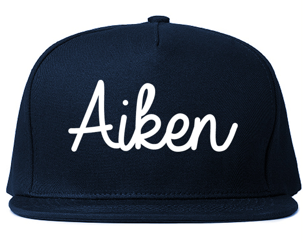 Aiken South Carolina SC Script Mens Snapback Hat Navy Blue