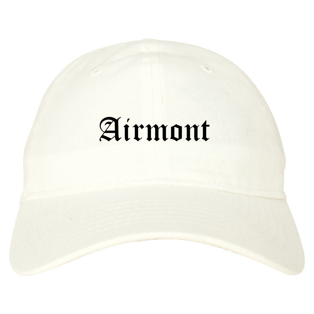 Airmont New York NY Old English Mens Dad Hat Baseball Cap White