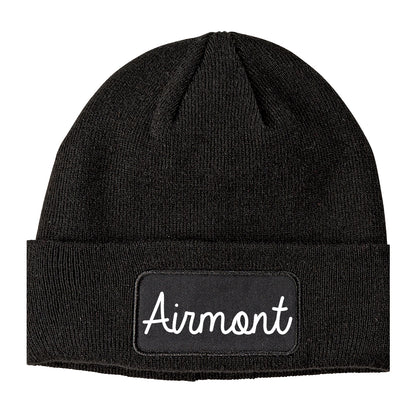 Airmont New York NY Script Mens Knit Beanie Hat Cap Black