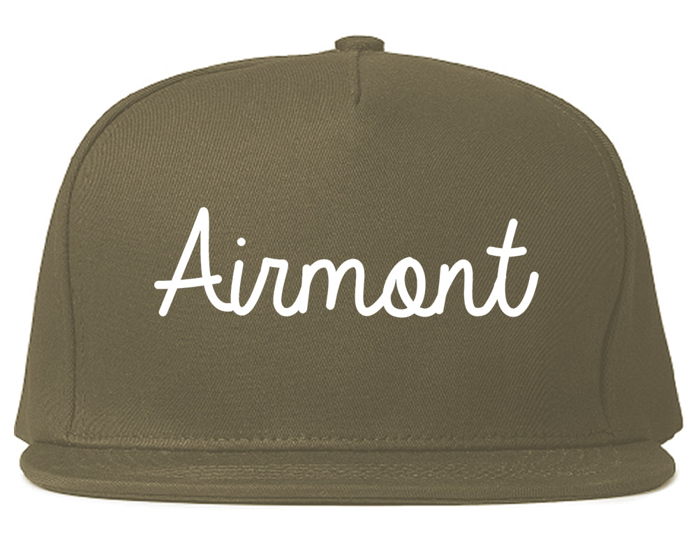 Airmont New York NY Script Mens Snapback Hat Grey