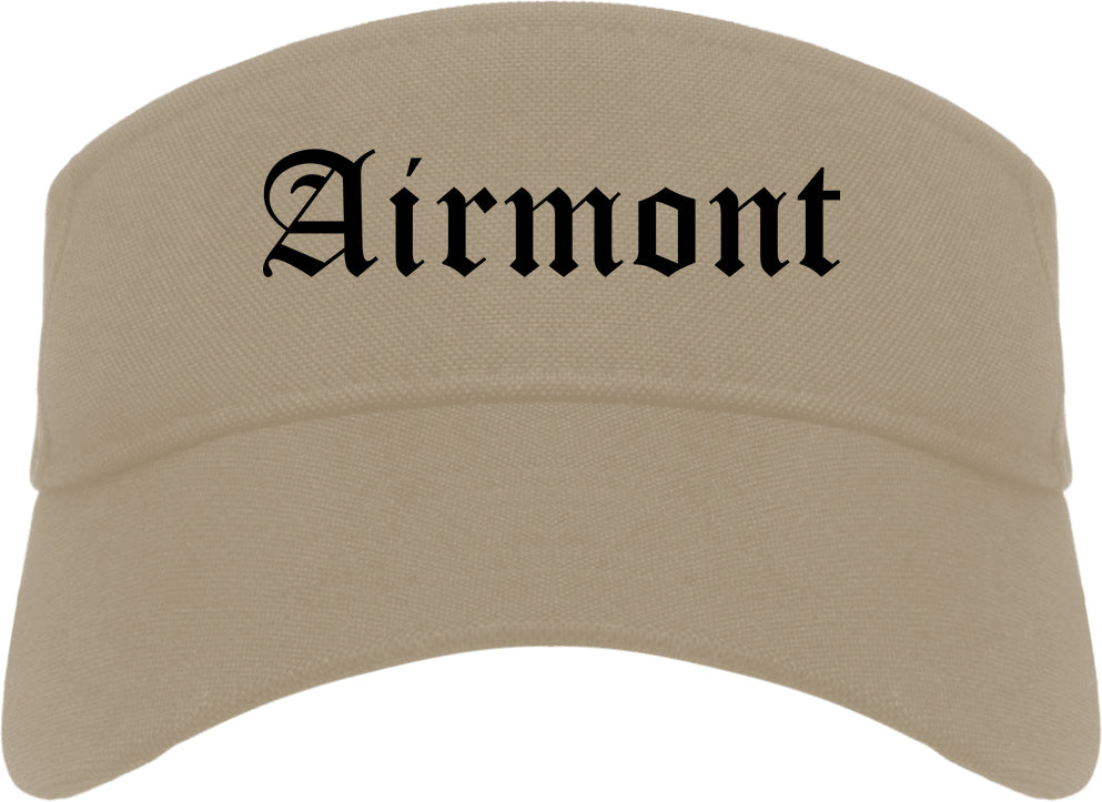 Airmont New York NY Old English Mens Visor Cap Hat Khaki