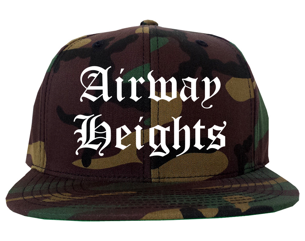 Airway Heights Washington WA Old English Mens Snapback Hat Army Camo