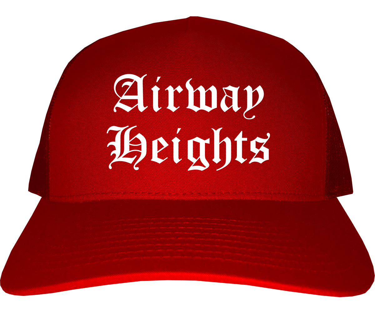 Airway Heights Washington WA Old English Mens Trucker Hat Cap Red