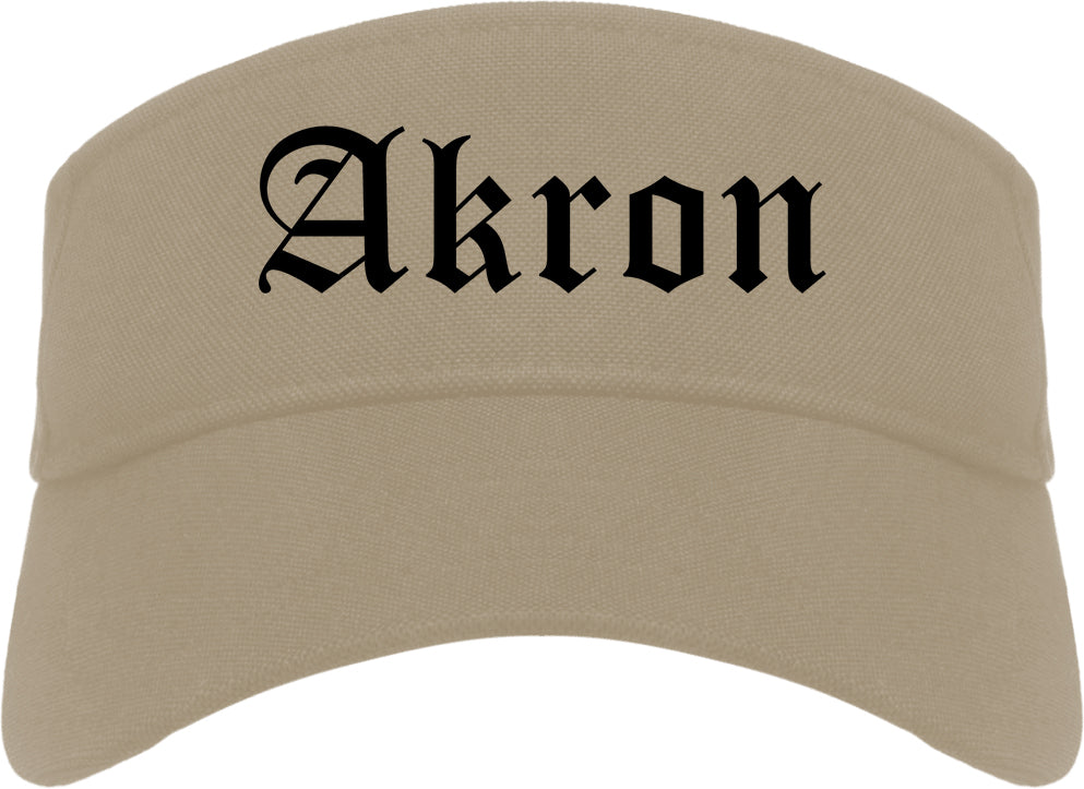 Akron Ohio OH Old English Mens Visor Cap Hat Khaki
