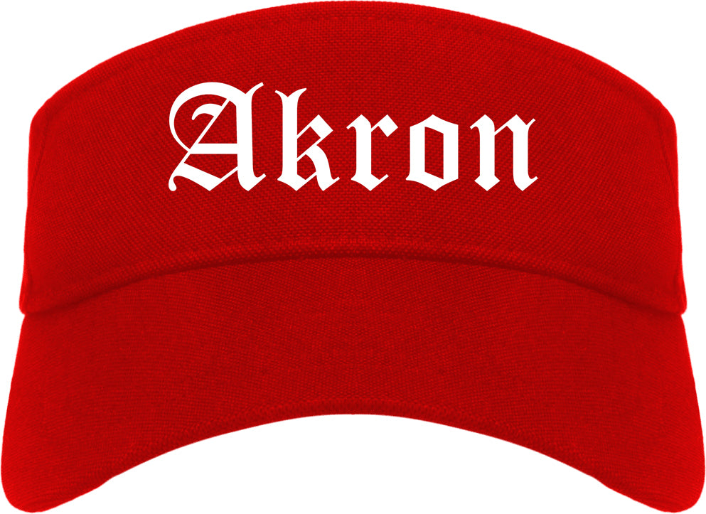 Akron Ohio OH Old English Mens Visor Cap Hat Red