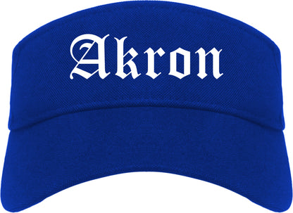 Akron Ohio OH Old English Mens Visor Cap Hat Royal Blue