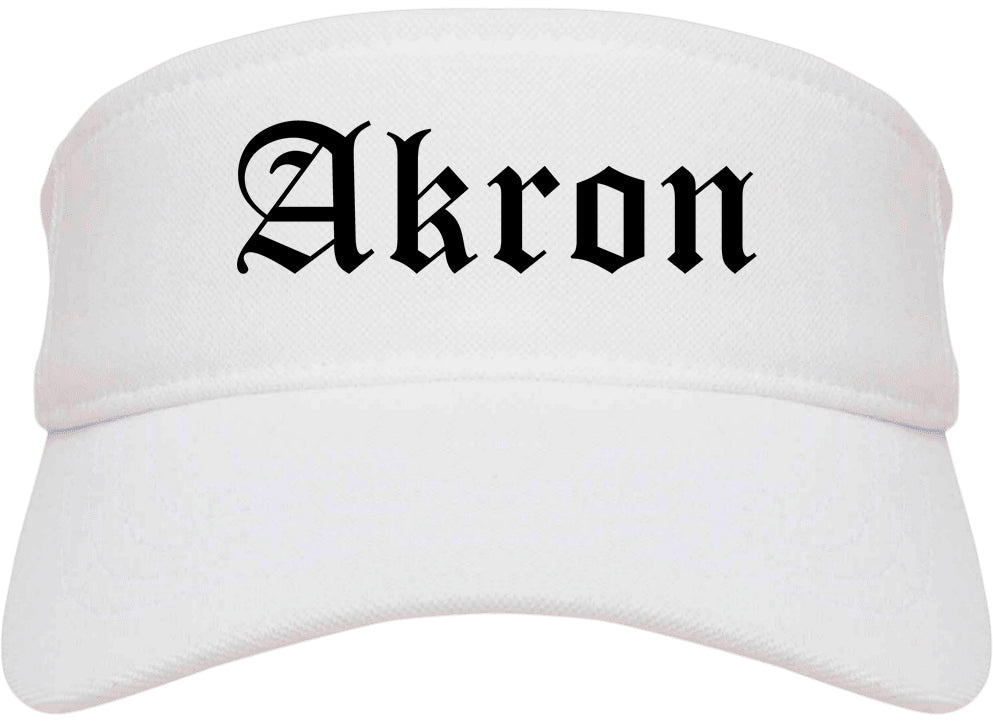 Akron Ohio OH Old English Mens Visor Cap Hat White