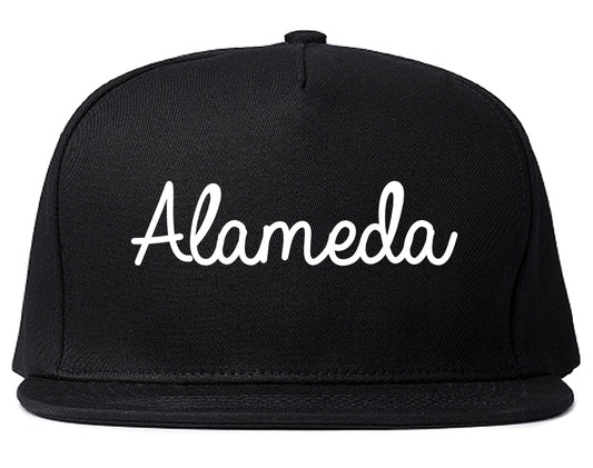 Alameda California CA Script Mens Snapback Hat Black