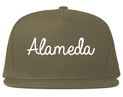 Alameda California CA Script Mens Snapback Hat Grey