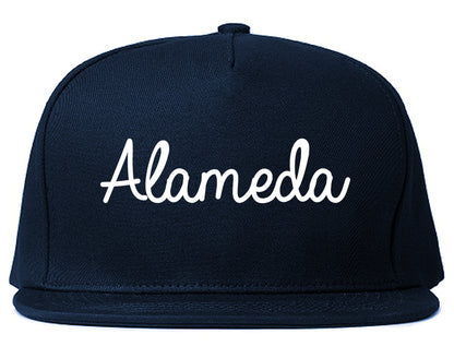 Alameda California CA Script Mens Snapback Hat Navy Blue