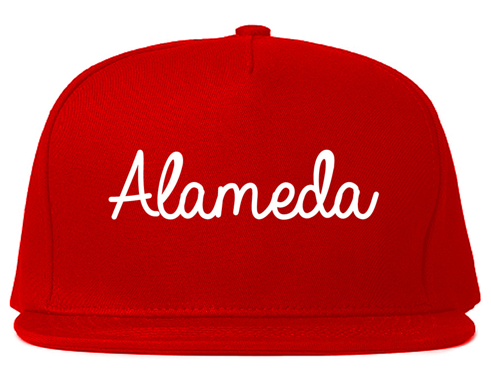 Alameda California CA Script Mens Snapback Hat Red