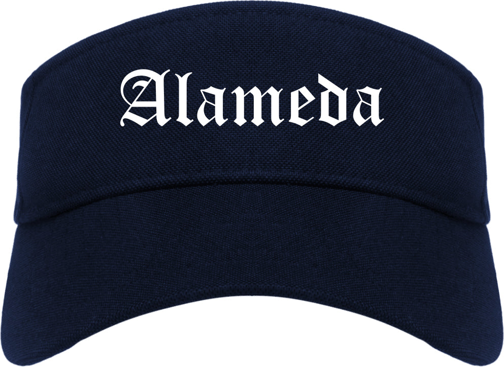 Alameda California CA Old English Mens Visor Cap Hat Navy Blue