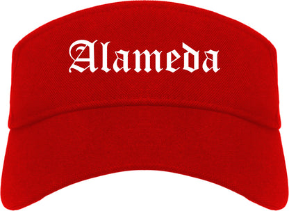 Alameda California CA Old English Mens Visor Cap Hat Red