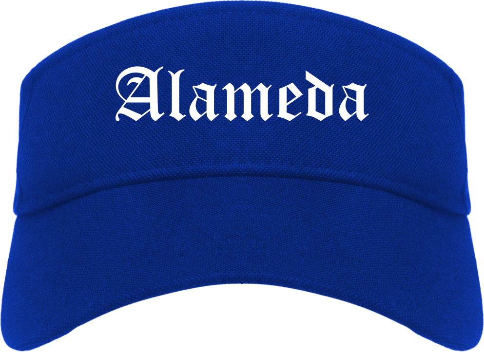 Alameda California CA Old English Mens Visor Cap Hat Royal Blue