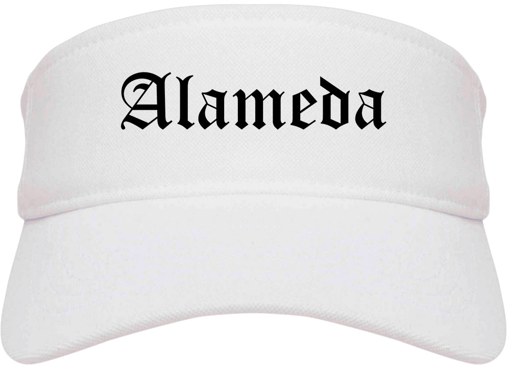 Alameda California CA Old English Mens Visor Cap Hat White