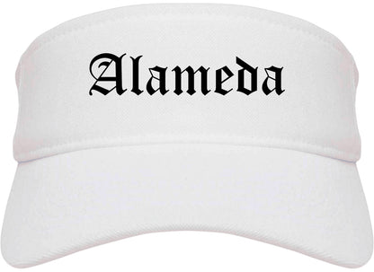Alameda California CA Old English Mens Visor Cap Hat White