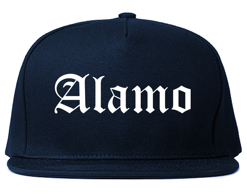 Alamo Texas TX Old English Mens Snapback Hat Navy Blue