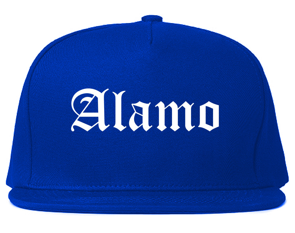 Alamo Texas TX Old English Mens Snapback Hat Royal Blue