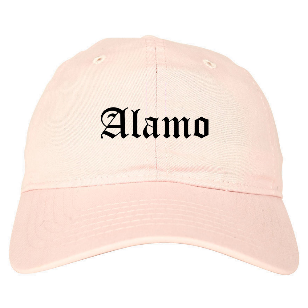 Alamo Texas TX Old English Mens Dad Hat Baseball Cap Pink