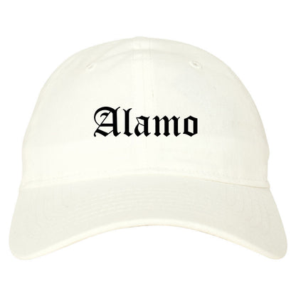 Alamo Texas TX Old English Mens Dad Hat Baseball Cap White